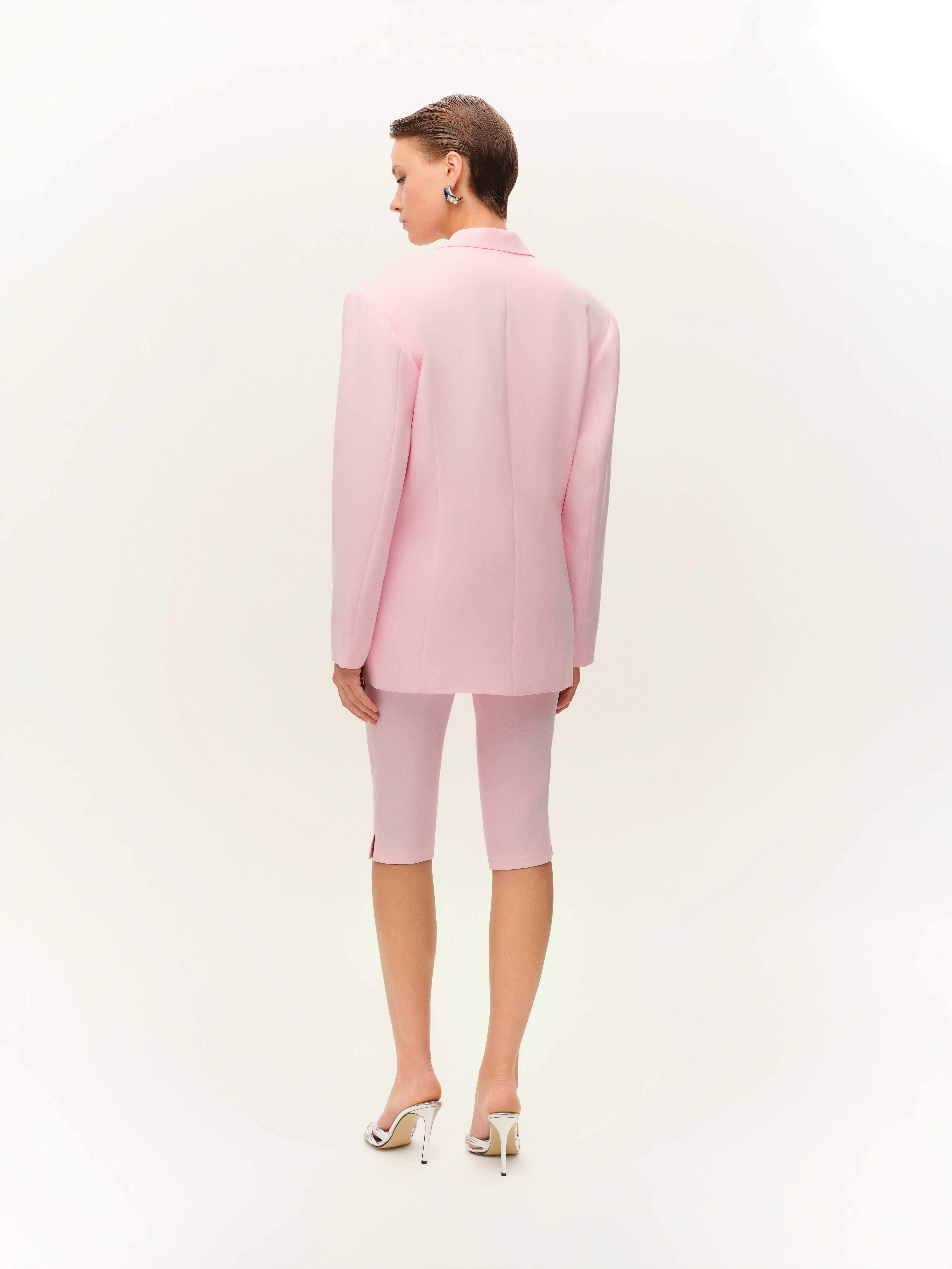 Pudra Pembe Kruvaze Ceket & Bermuda Takım görünüm 4 - Fe Silhouette